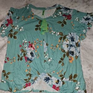 Addtoo Women's Floral Twist Blouse - Teal and Multicolor